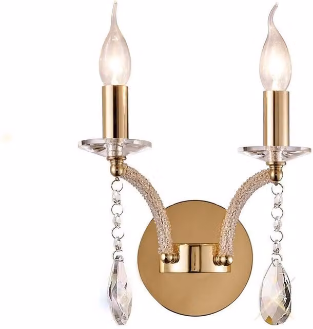 Netlighting Fiore 2-Light Crystal Wall Lamp in Gold/Brass with Rocker Switch
