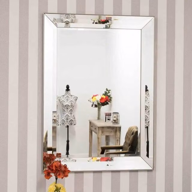 MirrorOutlet Venetian Modena Modern Frameless Rectangular Wall Mirror, Silver, W: 109.22 cm, H: 78.0 cm