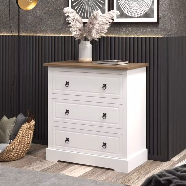 Home Source Corona 3 Drawer Chest with White Waxed Mexican Pine Top