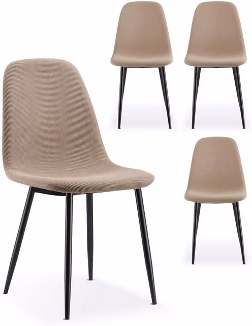 VonHaus Set of 4 Mid-Century Dining Chairs with Cord Fabric in Beige and Black