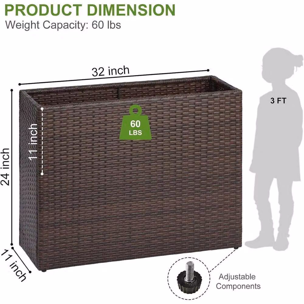 NESTLUNE Brown Large Rectangular Rattan Outdoor Floor Standing Planter Tub – 2