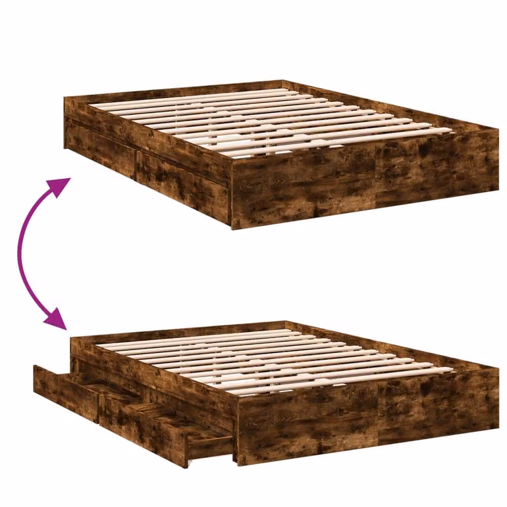 Berkfield Home Modern Bed Frame with Drawers in Smoked Oak Brown, W: 140 cm, D: 200 cm, H: 203 cm – 4