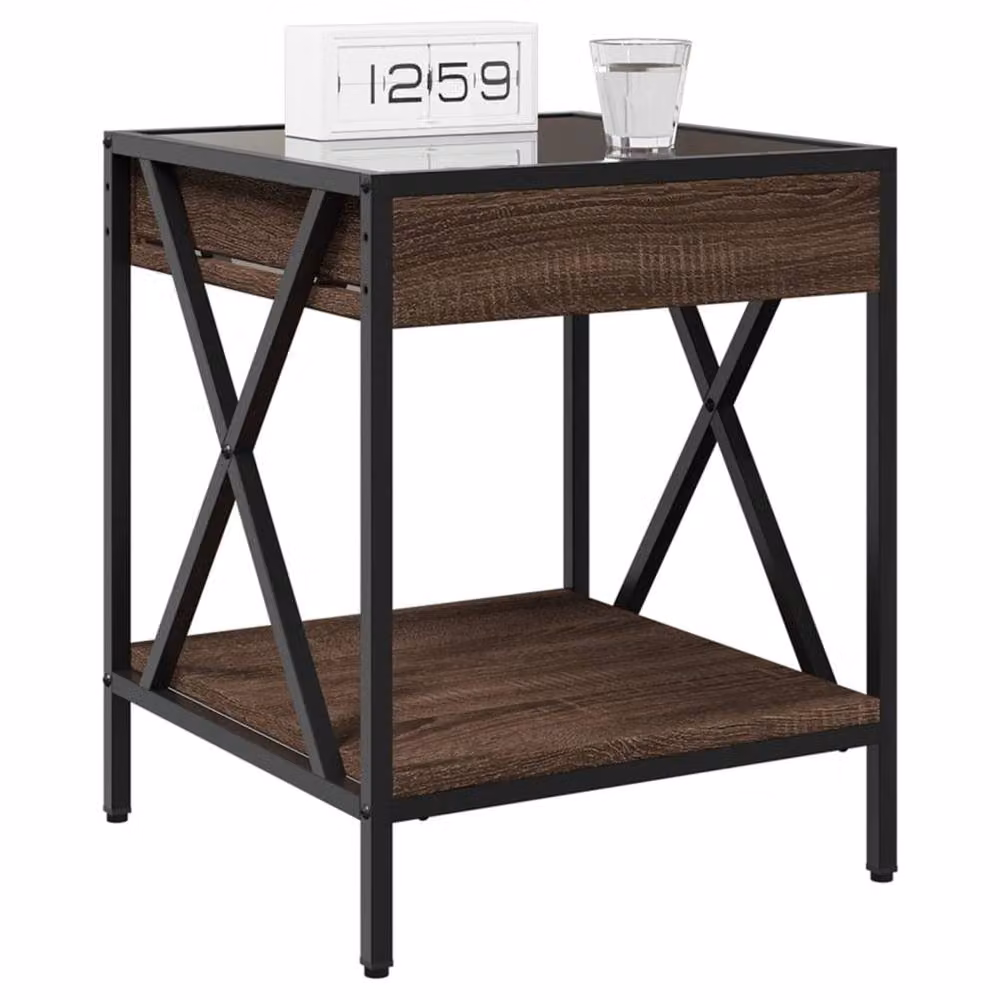 Berkfield Home Infinity LED Decorative Bedside Table in Brown Oak, W/D/H: 40 x 40 x 49 cm – 3