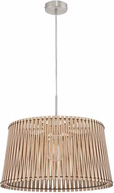 Loops Pendant Ceiling Light in Satin Nickel and Maple Wood with E27 Bulb Holder