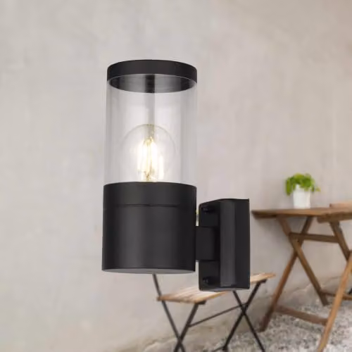 firstchoicelighting Storm Black IP44 Outdoor Wall Light with Transparent Cylinder Shade – 4