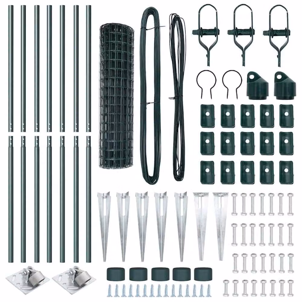 Berkfield Home Euro Fence with 7 Spike Posts, Green Galvanised Steel, W: 10 m, H: 1.2 m – 4