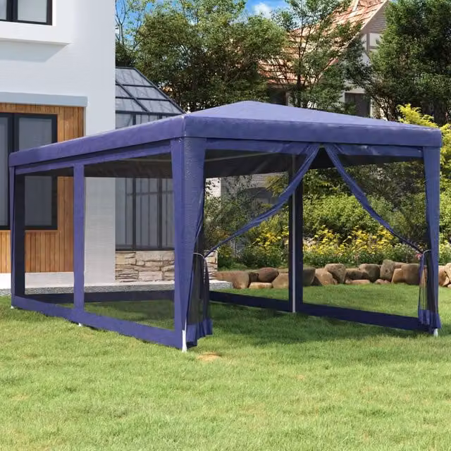 Berkfield Home Party Tent with 6 Mesh Sidewalls, Blue, W: 6 m, D: 3 m, H: 3 m – 1