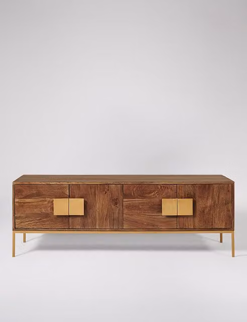 Swoon Banner Art Deco Mango Wood 4 Door TV Unit in Brown