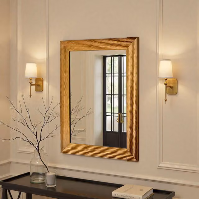Yearn Wave Framed Bevelled Wall Mirror in Gold, W: 92.5 cm, H: 67 cm