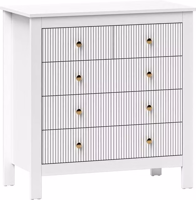 HOMCOM White and Gold Modern Chest of Five Drawers for Bedroom Storage
