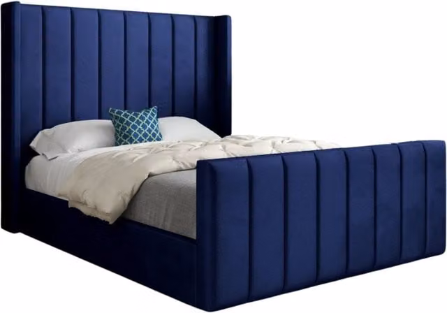 Casani Blue Velvet Upholstered Designer Bed Frame W/D/H: 190 x 90 x 137 cm