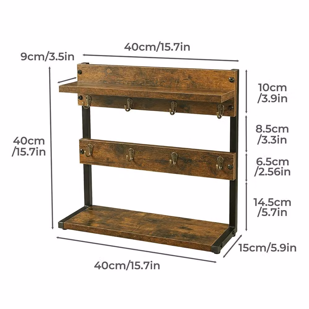 Levede Freestanding Mug Holder Stand with Shelf and 8 Hooks, Brown – 4