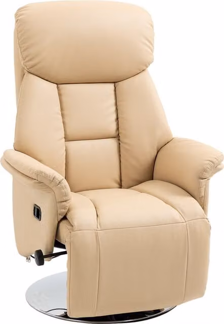 HOMCOM Adjustable Swivel Recliner Chair with Footrest and Padded Arms in Beige PU Leather