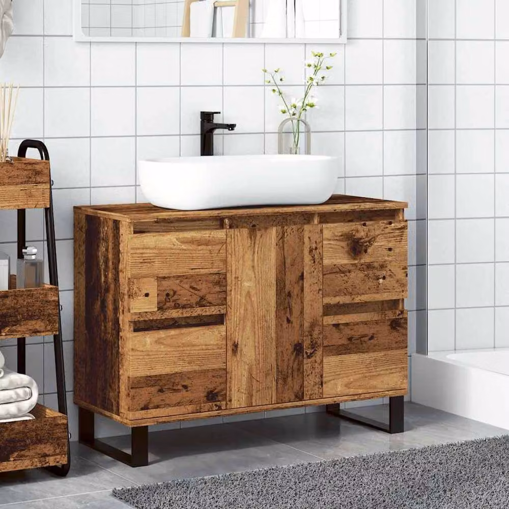 Berkfield Home Industrial Style Freestanding Bathroom Sink Cabinet in Brown, W: 80 cm, D: 33 cm, H: 60 cm – 3