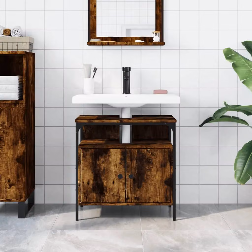 Berkfield Home Smoked Oak Bathroom Sink Cabinet in Brown, W/D/H: 60 x 30 x 60 cm – 3
