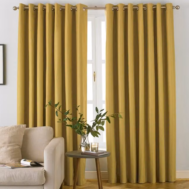 Moon Premium Thermal Blackout Eyelet Curtain Pair in Yellow, Width: 183 cm, Height: 168 cm