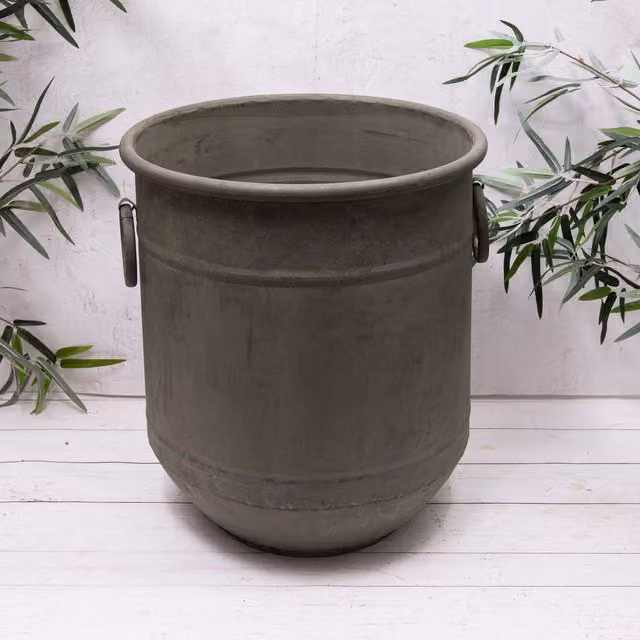 Annibells Galvanised Steel Metal Planter Pot in Green and Grey, Height: 43 cm