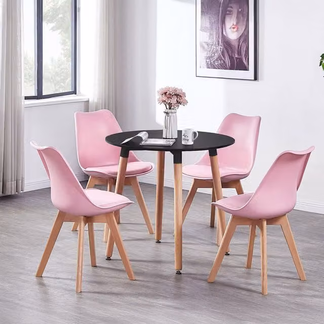 Life Interiors Lorenzo Round Dining Set with Table and 4 Chairs in Pink