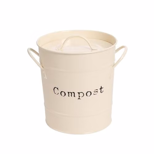 Harbour Housewares Vintage Kitchen Compost Bin, 3.2L, Cream/Beige Metal Food Waste Caddy with Removable Inner Bucket and Flip Lid – 1
