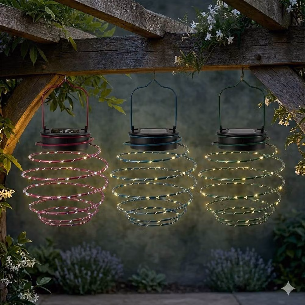 Voltico Solar LED Spiral Hanging Lights in Green, Blue or Multicolour, 3 Pack – 2
