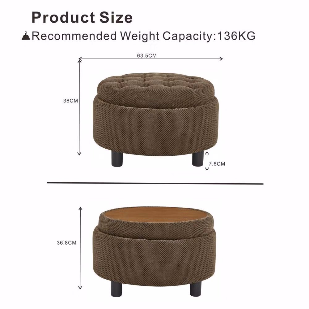 STILVORA Brown Fabric Storage Ottoman with Tray and Lift-Off Lid – 3