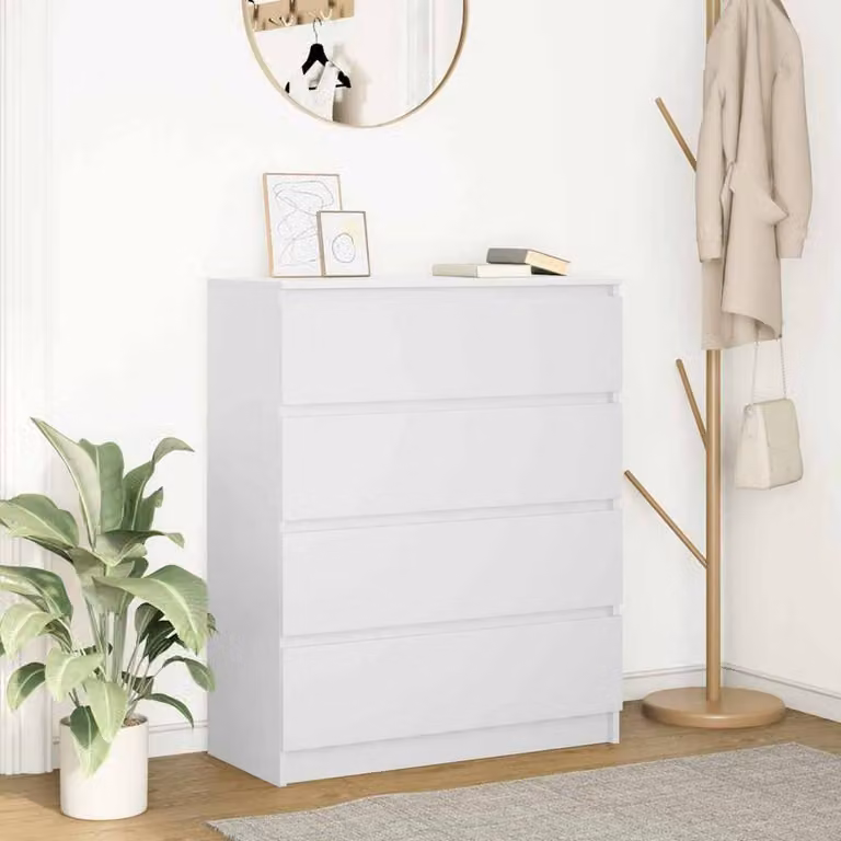 Berkfield Home White Minimalist Sideboard in Engineered Wood W/D/H: 80 x 35 x 99 cm