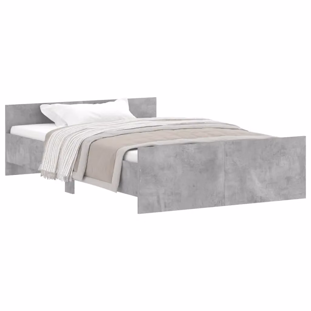 Berkfield Home Small Double Bed Frame with Headboard and Footboard in Concrete Grey, W/D/H: 120 x 190 cm – 2