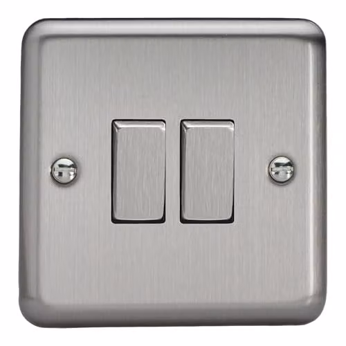 Varilight Modern Surface Mounted 2-Gang Steel Rocker Switch in Grey and Chrome