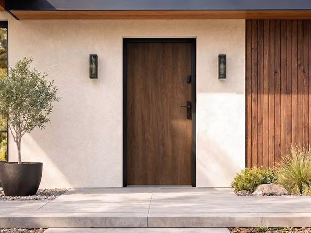 Vente-unique Modern Solid Steel Front Door in Light Oak, H: 207 cm, W: 100 cm