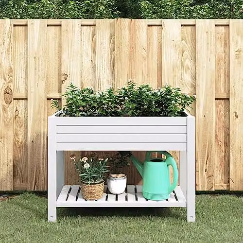 vidaXL White Plastic Raised Bed for Vegetable, Ornamental or Herb Gardens, W/D/H: 110 x 45 x 79 cm – 2