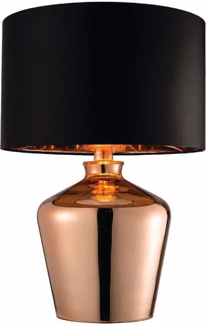 Loops Modern Table Lamp with Copper Glass Base and Black Fabric Shade – 1
