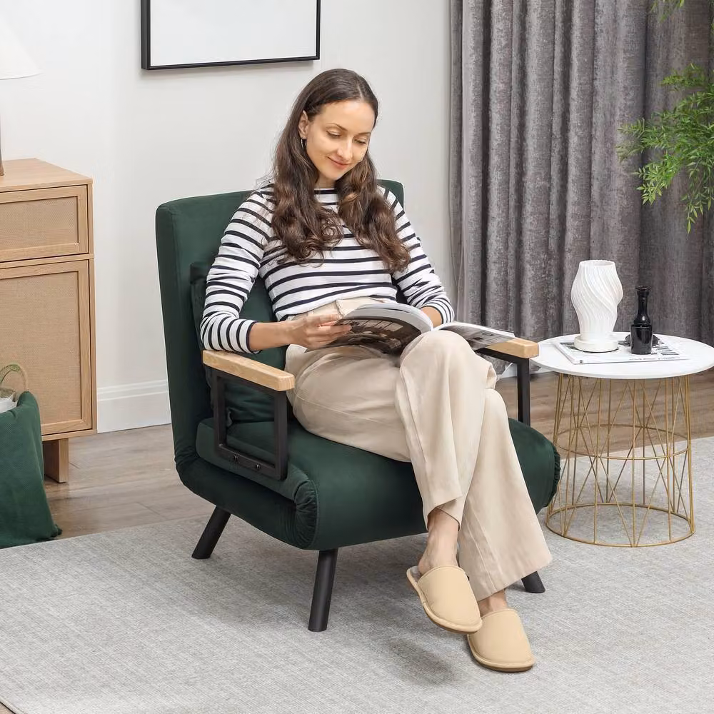 STILVORA 4-in-1 Green Velvet Chair Bed with Pillow – 2