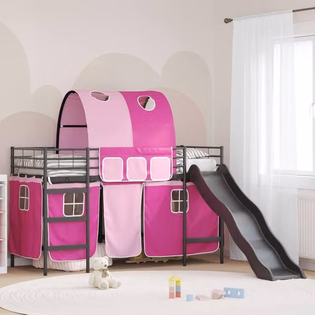 Berkfield Home Kids' Metal Loft Bed Frame in Black and Pink, W: 75 cm, L: 190 cm