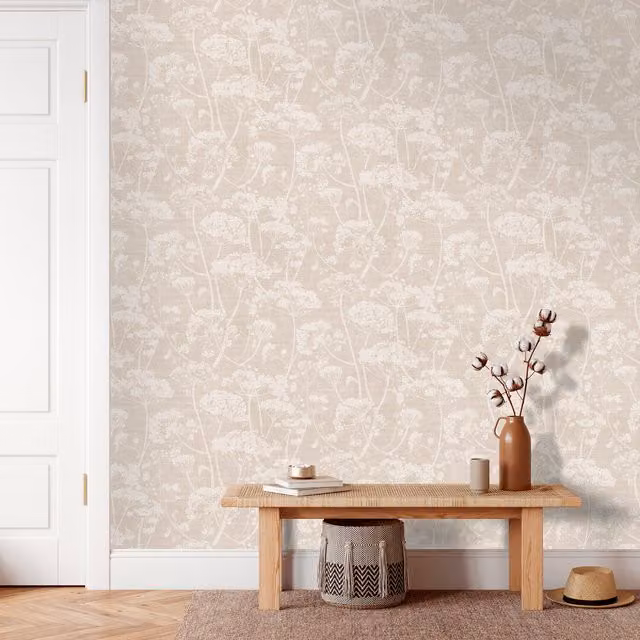 Grandeco Cow Parsley Organic Foliage Floral Wallpaper in Beige