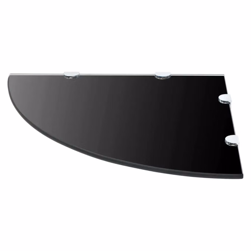 Berkfield Home Modern Black Glass Corner Shelf with Chrome Supports W/D/H: 45 x 45 x 45 cm – 2