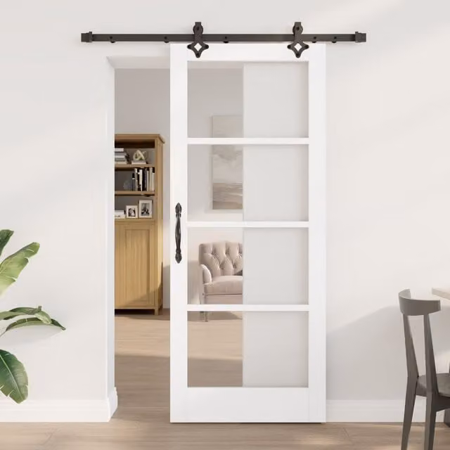 Berkfield Home White Lacquered Solid Wood Pine Sliding Door with Hardware Set W: 83 cm, H: 202 cm