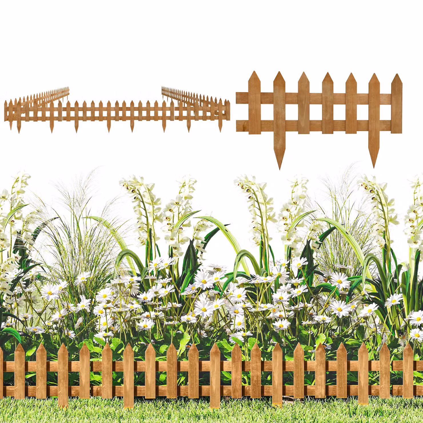 Outsunny Pack of 12 Brown Wooden Plant Border Fences – 3