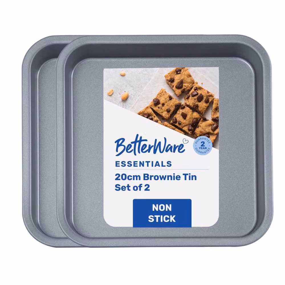 Betterware Essentials Non-Stick Carbon Steel Brownie Tins, Silver, 2 x 20 cm – 4