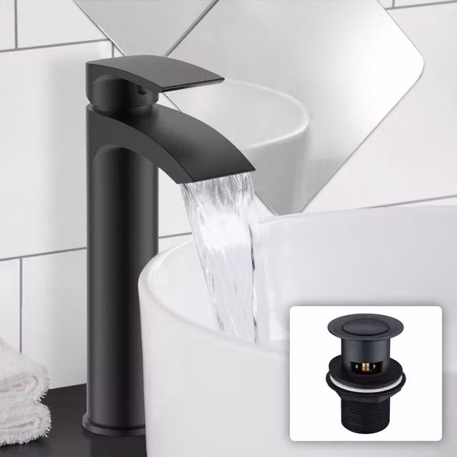 Nes Home Vago Modern Matte Black High Rise Tall Basin Mixer Tap with Pop Up Waste