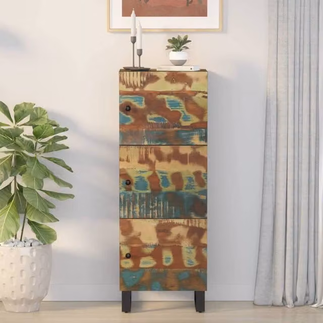 Berkfield Home Industrial Highboard with 3 Hinged Doors in Reclaimed Wood and Metal, Multicolour, W/D/H: 40 x 33 x 110 cm