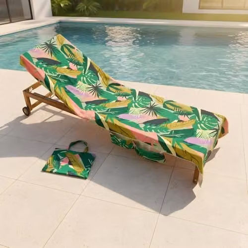 OHS Green Palm Print Microfibre Beach Towel with Bag, Quick-Drying and Absorbent, W: 75 cm, L: 215 cm – 1