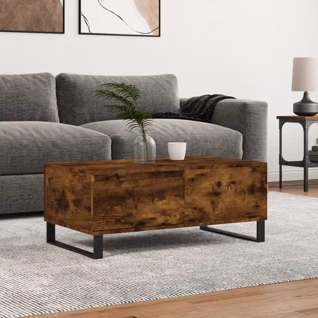 Berkfield Home Smoked Oak Coffee Table in Brown, W/D/H: 90 x 50 x 36.5 cm – 1