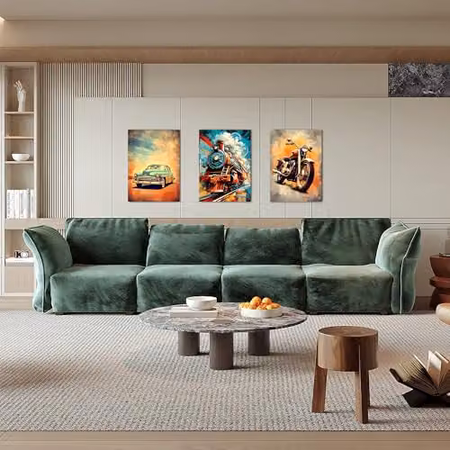 Simpa Power of Dynamics 3 Panel Abstract Canvas Wall Art in Gold and Multicolour, W/H: 180 x 60 cm – 2
