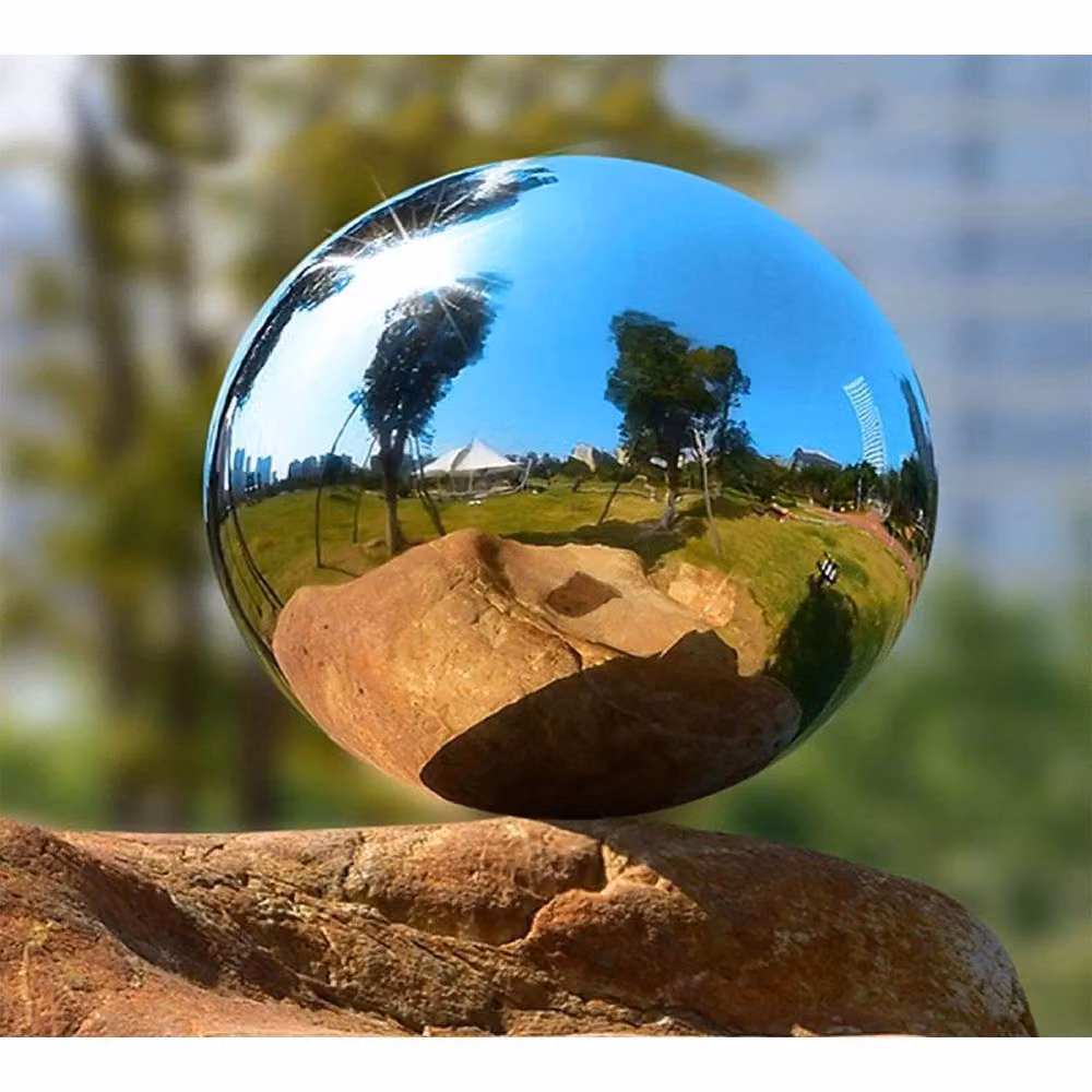 FLAVORA 4 Piece Stainless Steel Modern Round Garden Gazing Balls in Metallic Silver – 3