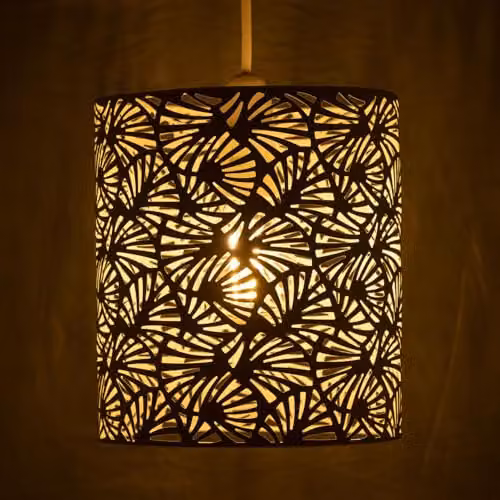 First Choice Lighting Maui Set of 2 White Cut Out Metal Leaf Cylinder Pendant Light Shades – 3