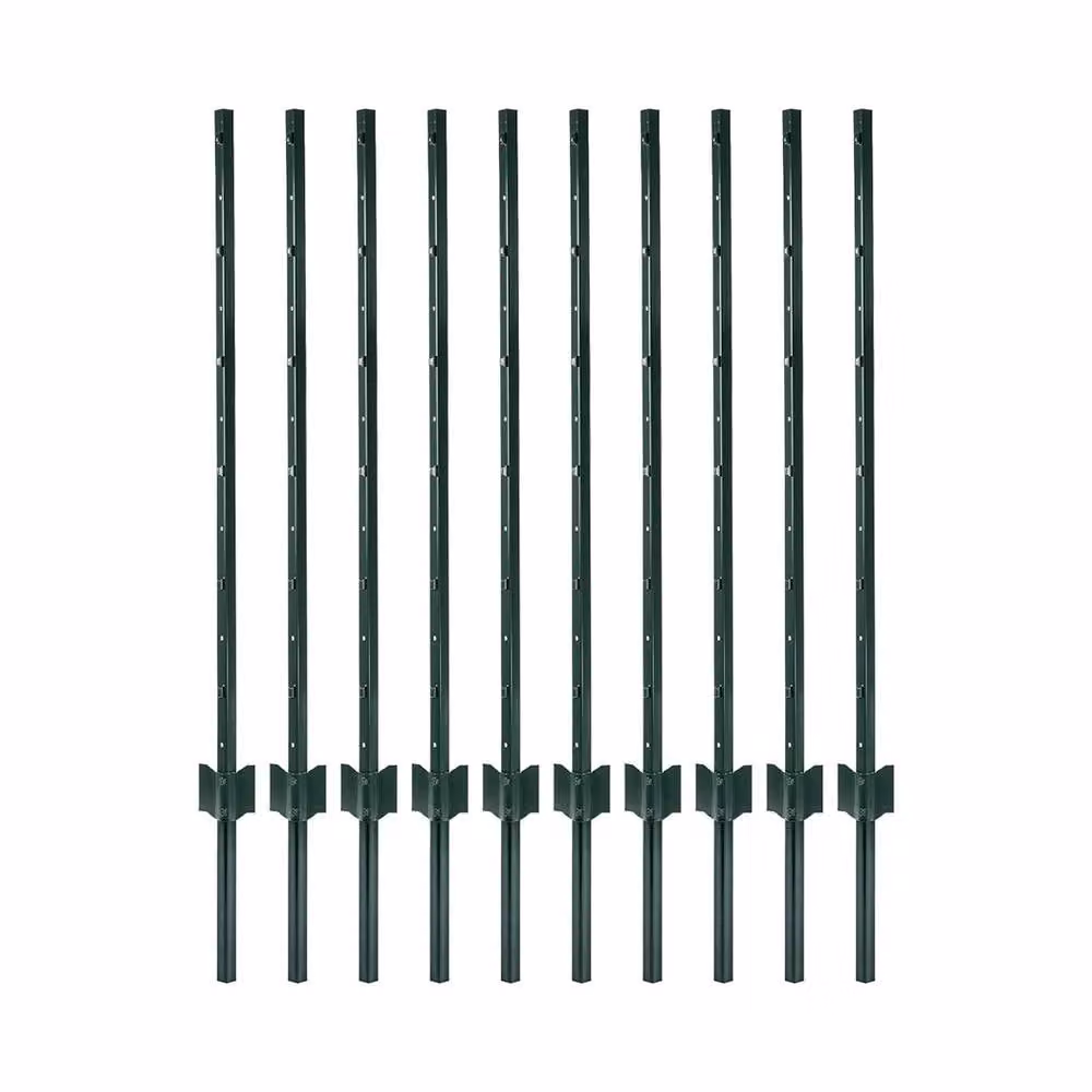 Mountview Green Powder Coated Metal U-Shape Garden Fence Posts, 10 Pack, Height: 121.92 cm – 2