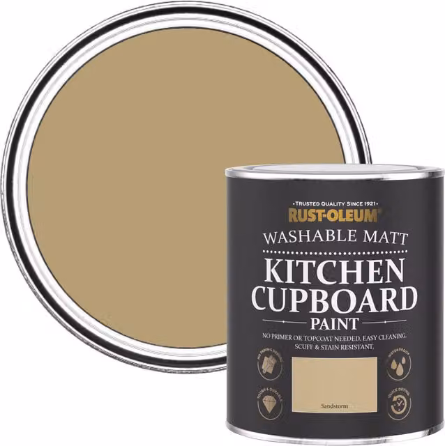 Rust-Oleum Sandstorm Yellow Kitchen Cupboard Paint in a Matt Water-Based Finish, 750ml – 1