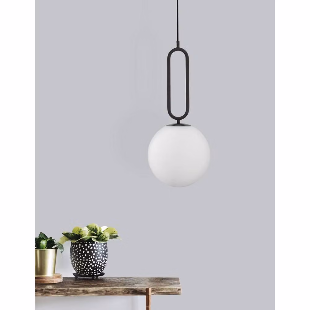Nova Luce Grus Sphere Pendant Light in Black Metal and White Opal Glass, 20 cm, E27 LED Compatible – 2