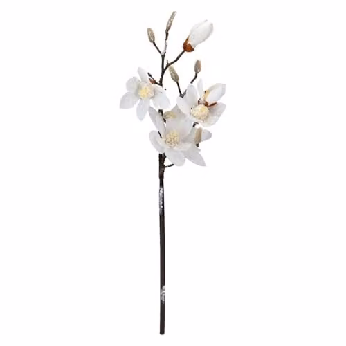 VFM e-Store Gold and White Fabric Magnolia Floral Spray Christmas Decoration, H 70 cm x W 19 cm