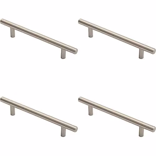 Loops 4 Pack Round T-Bar Cabinet Pull Handles in Brushed Silver, 188 x 12 mm with 128 mm Fixing Centres